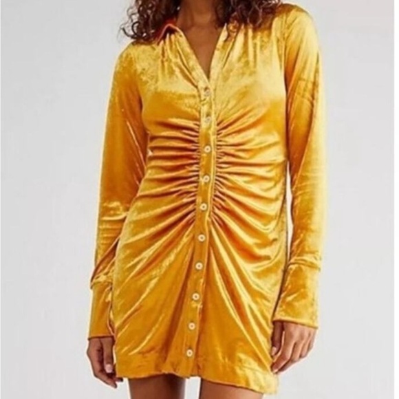 Free People Dresses & Skirts - Free people gold velvet Shayla dress. Size L. Euc. HOLIDAY NYE